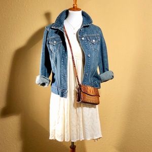 Ivory gauze empire waist cold shoulder dress